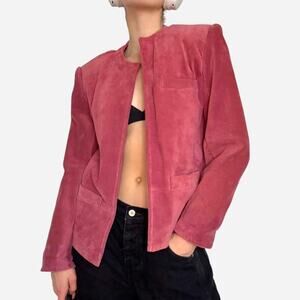 Talbots pink red suede leather structured jacket blazer 90s - fits like S